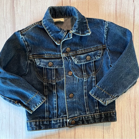 Vtg Pitchriders Dark Wash Jean Jacket Snap Buttons Child 5 6 Western Cowboy - Picture 4 of 16